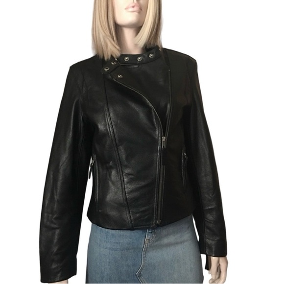 FMC Leather Biker Motorcycle Moto Jacket Removable liner Fringe Zippers  Studded - Picture 2 of 15